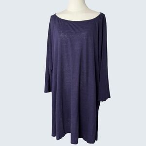 Eileen Fisher Corin 3X Purple Womens Linen Boat Neck Tunic Top Long Sleeve Plus
